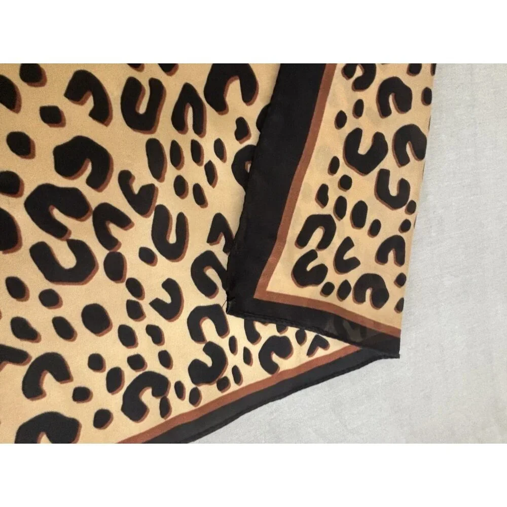 Elegant Leopard Print Design Scarf 26” Square Black & Brown Silky Smooth